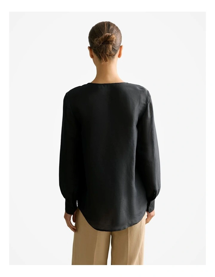 Linen Silk V Neck Blouse in Black image 4