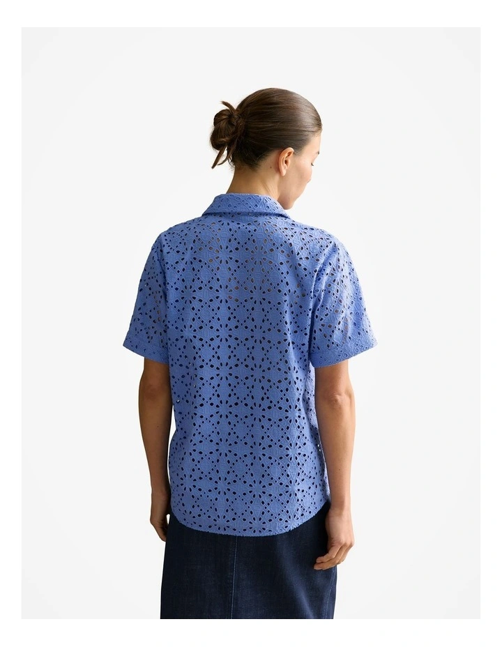 Broderie Anglaise Short Sleeve Shirt in Wedgewood Blue image 4