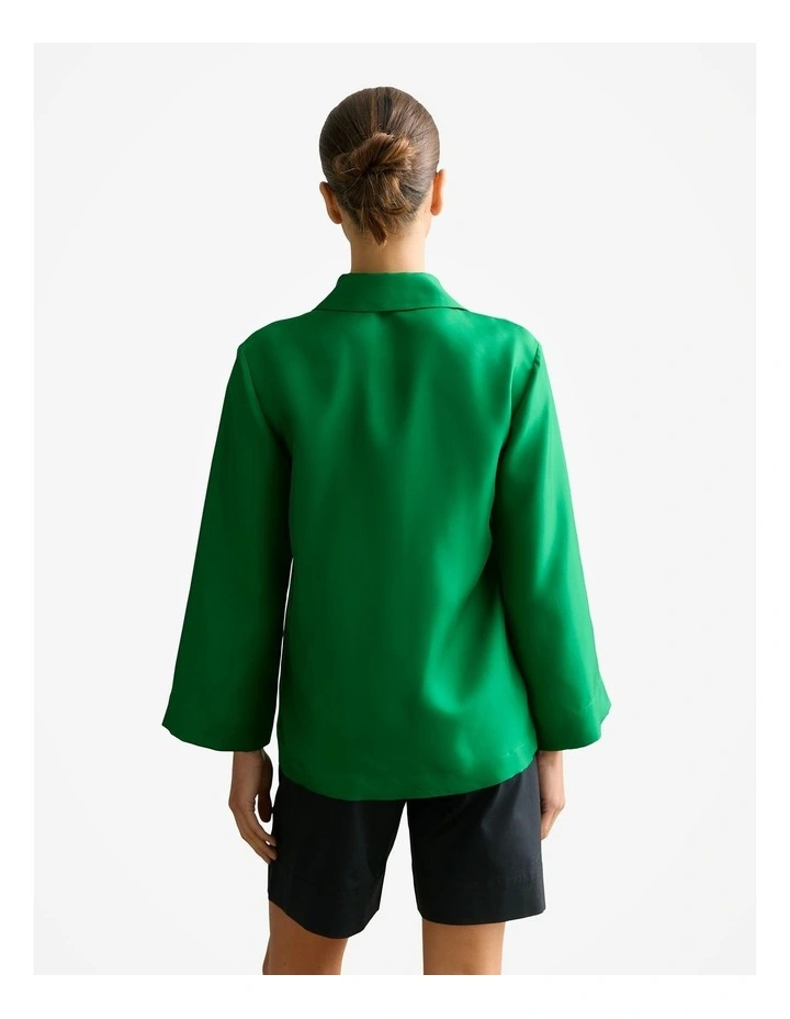 Silk Twill Flared Sleeve Shirt in Billiard Green image 4