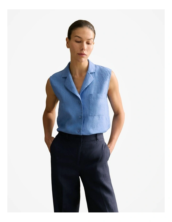 Delave Linen Sleeveless Shirt in Wedgewood Blue image 1