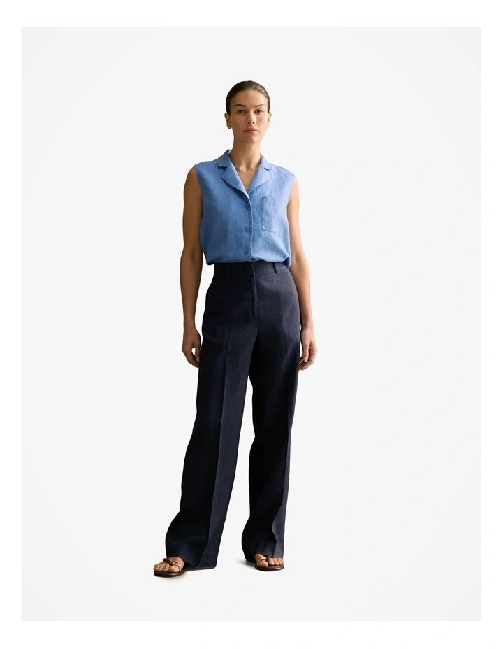 Delave Linen Sleeveless Shirt in Wedgewood Blue image 2