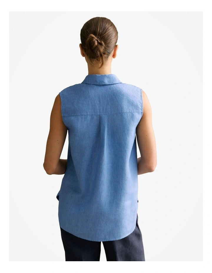 Delave Linen Sleeveless Shirt in Wedgewood Blue image 4