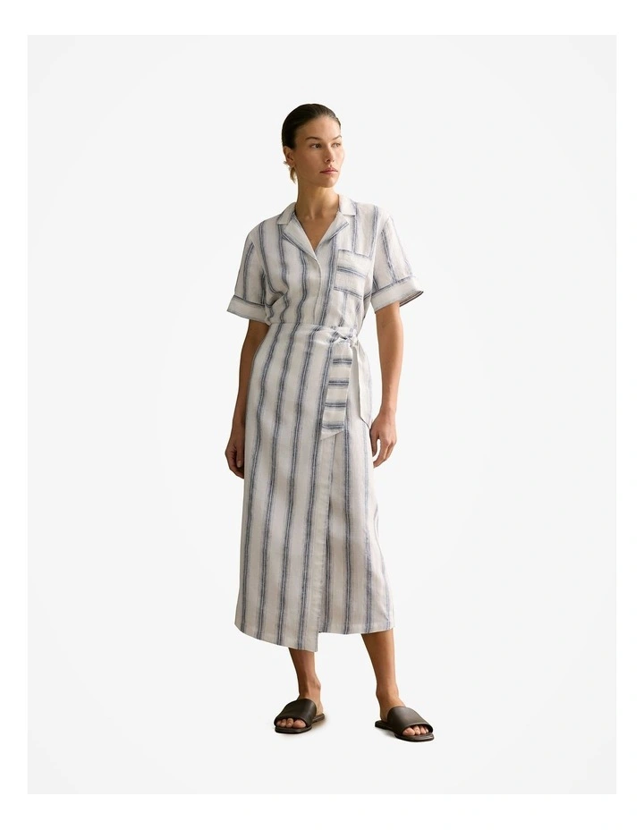 Linen Shadow Stripe Camp Shirt in White image 1