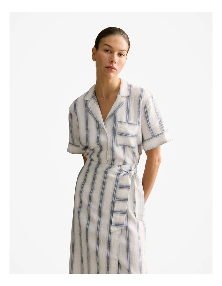 Linen Shadow Stripe Camp Shirt in White image 2