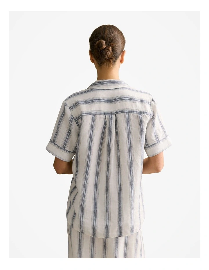 Linen Shadow Stripe Camp Shirt in White image 4