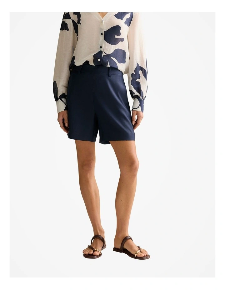 Linen Blend Twill Smart Short in Navy image 1