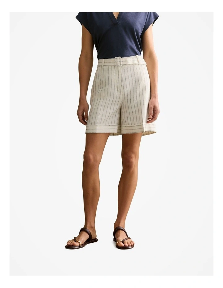 Linen Dot Stripe Belted Short in White image 1