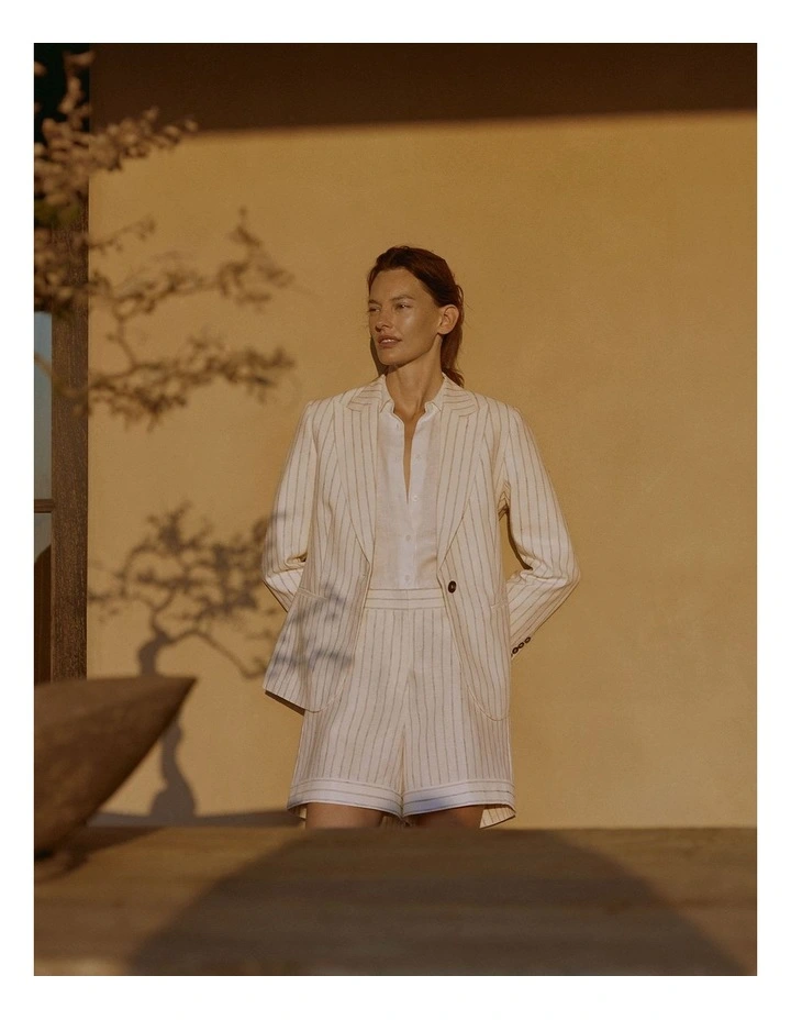 Linen Dot Stripe Belted Short in White image 2
