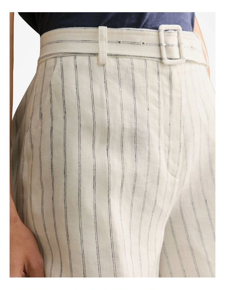 Linen Dot Stripe Belted Short in White image 3