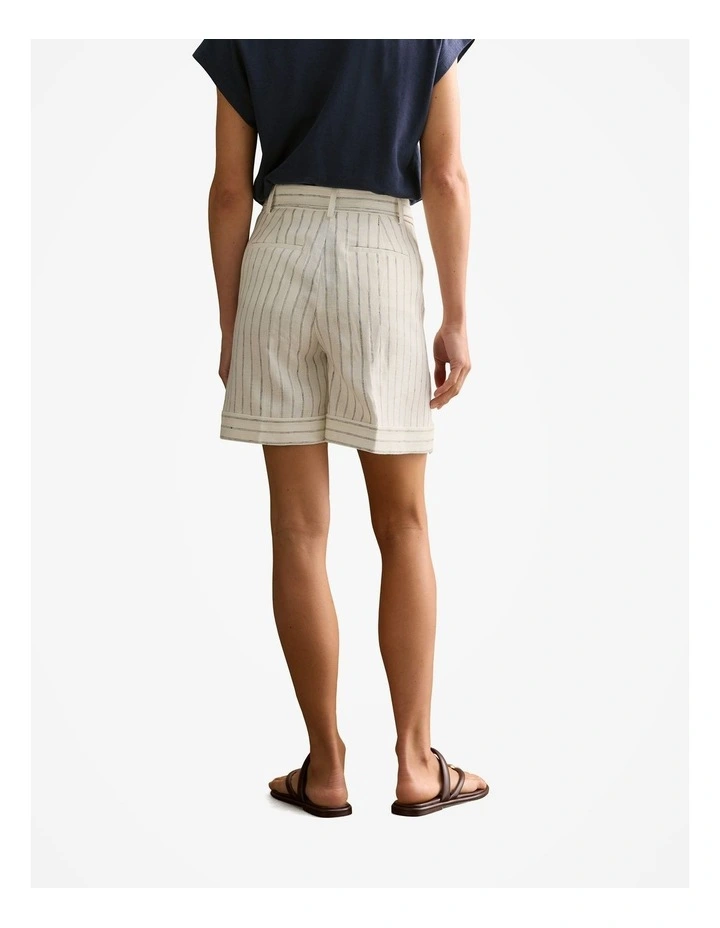 Linen Dot Stripe Belted Short in White image 4