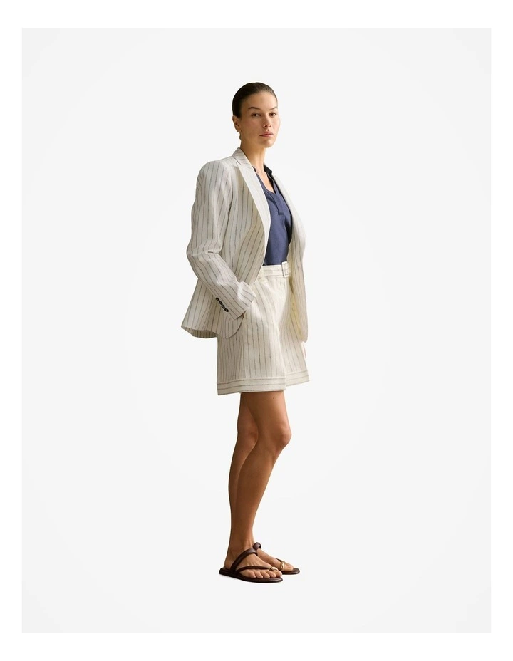 Linen Dot Stripe Belted Short in White image 5