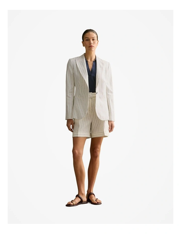 Linen Dot Stripe Belted Short in White image 6
