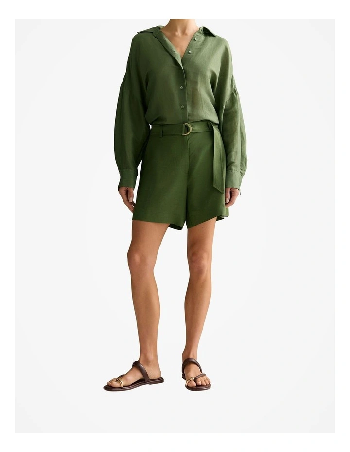 Relaxed Belted Short in Olive Smoke image 1