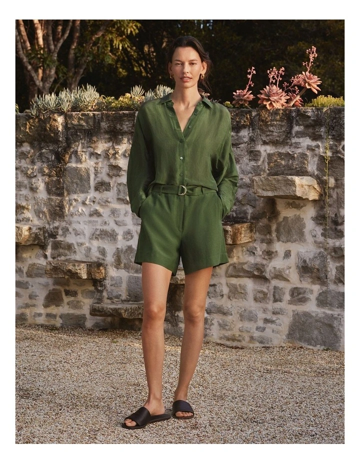 Relaxed Belted Short in Olive Smoke image 2
