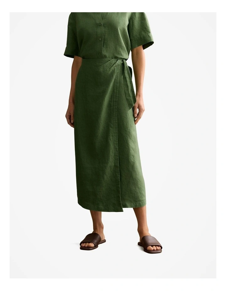 Delave Linen Wrap Detail Skirt in Ivy image 1
