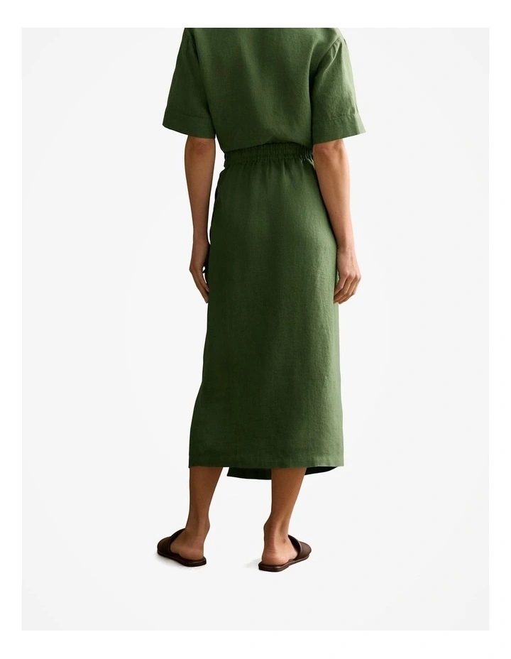 Delave Linen Wrap Detail Skirt in Ivy image 4