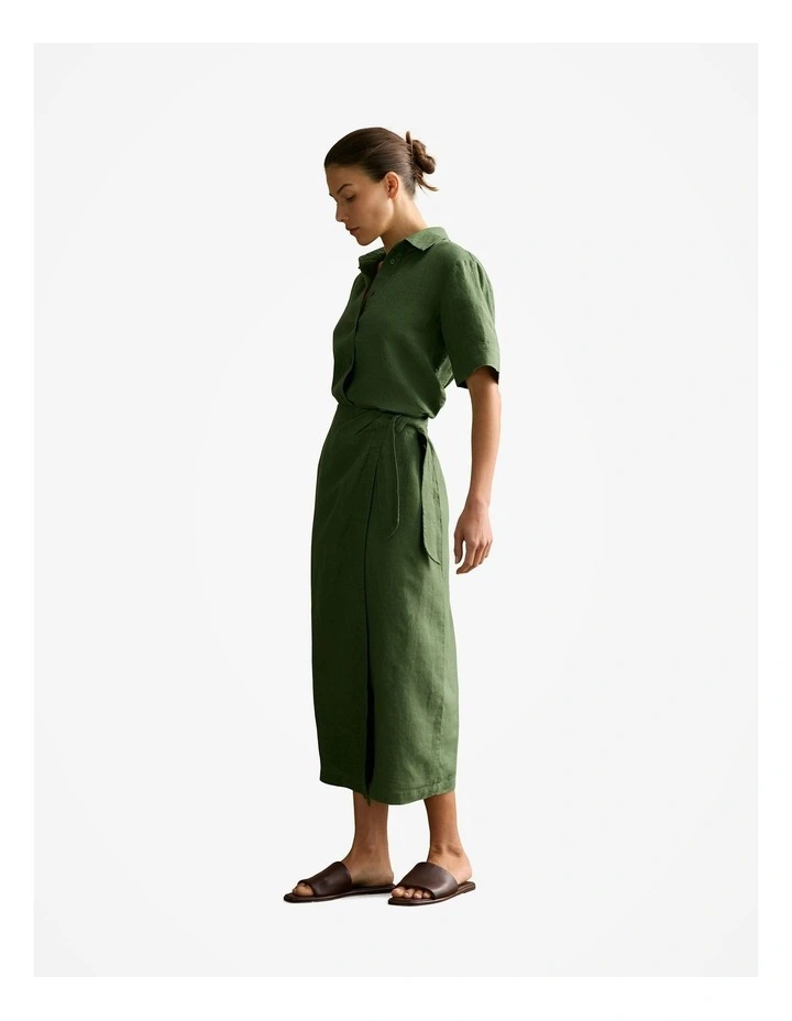 Delave Linen Wrap Detail Skirt in Ivy image 5