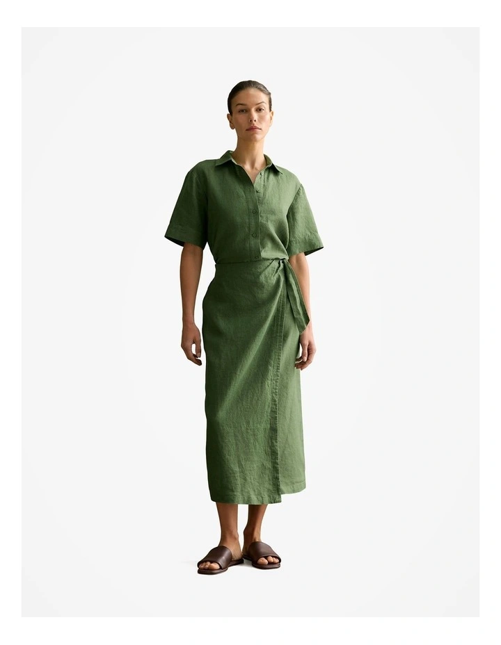 Delave Linen Wrap Detail Skirt in Ivy image 6