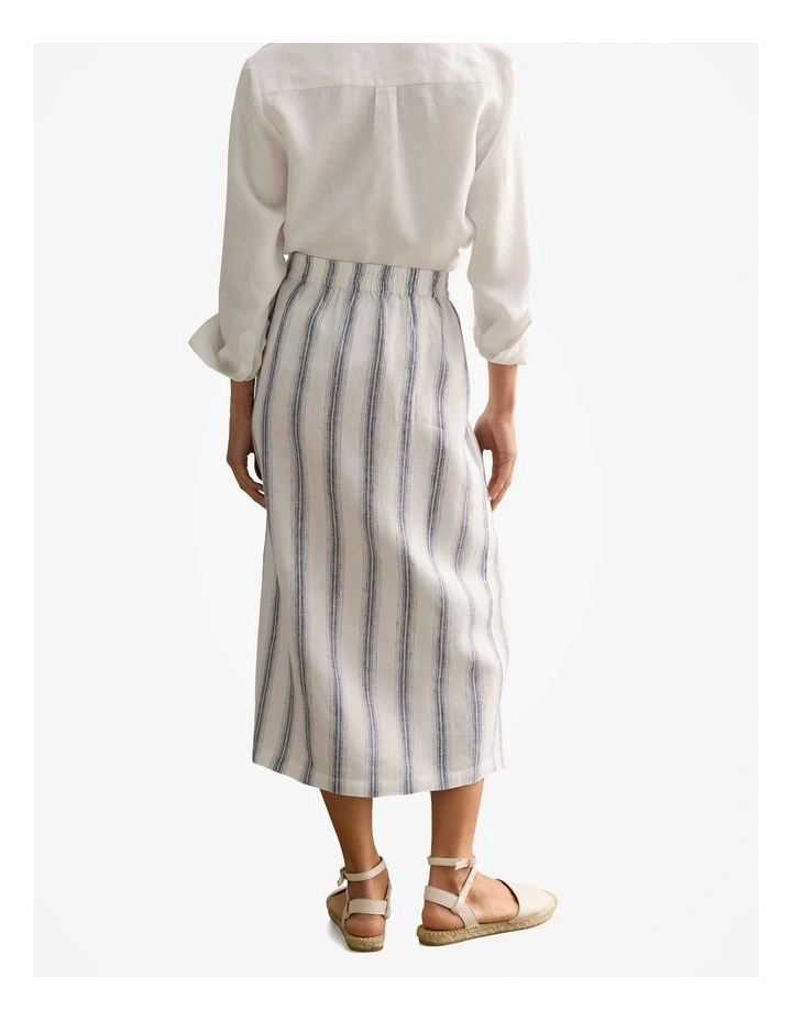 Linen Shadow Stripe Wrap Detail Skirt in White image 4