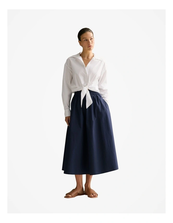 Cotton Poplin Pull On Skirt in Navy image 6