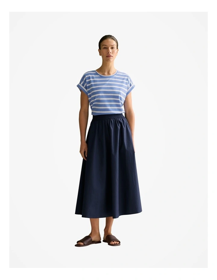 Pima Cotton Stripe Cuff Detail T-shirt in Wedgewood Blue image 2