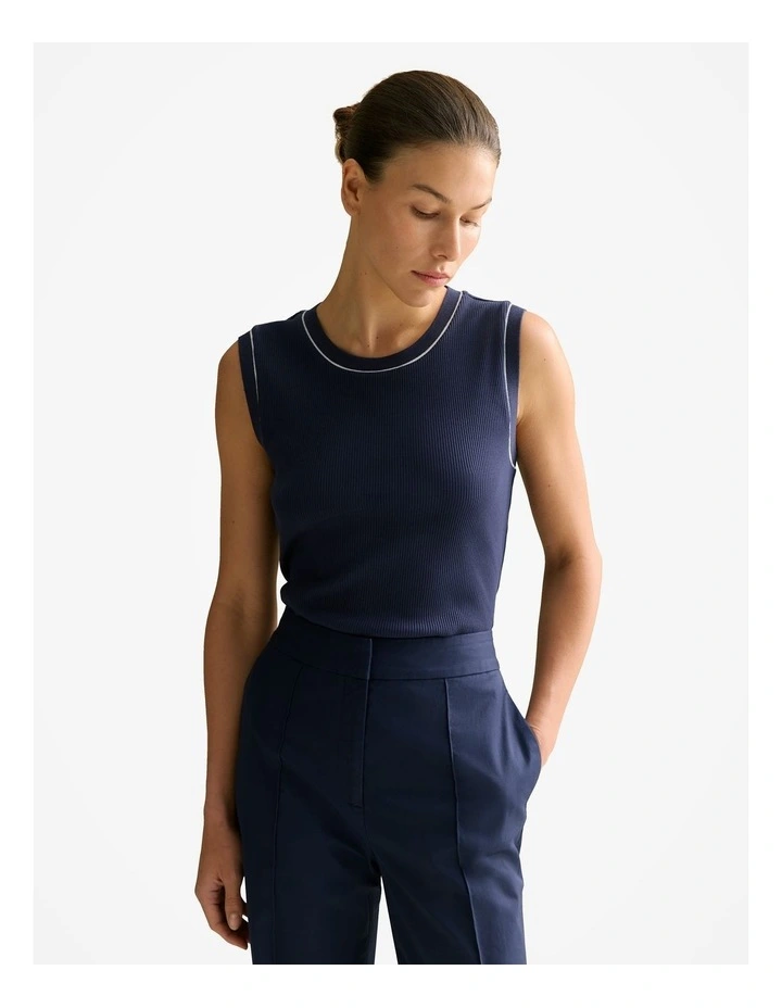 Cotton Rib Shell Tank in Navy image 1