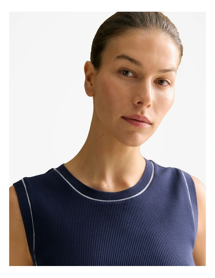 Cotton Rib Shell Tank in Navy image 3