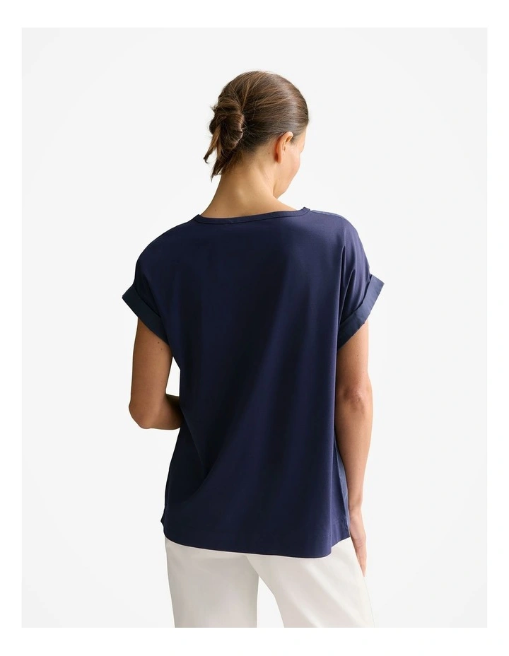 Spliced Cuff Detail T-shirt in Navy image 4