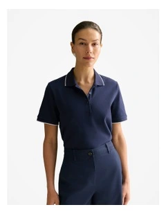 Australian Cotton Pique Tipped Monogram Polo in Navy