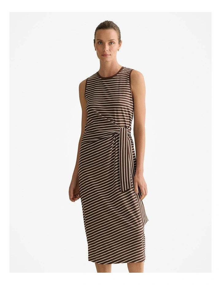 Cotton Interlock Stripe Gathered Tank Dress in Chocolate image 2