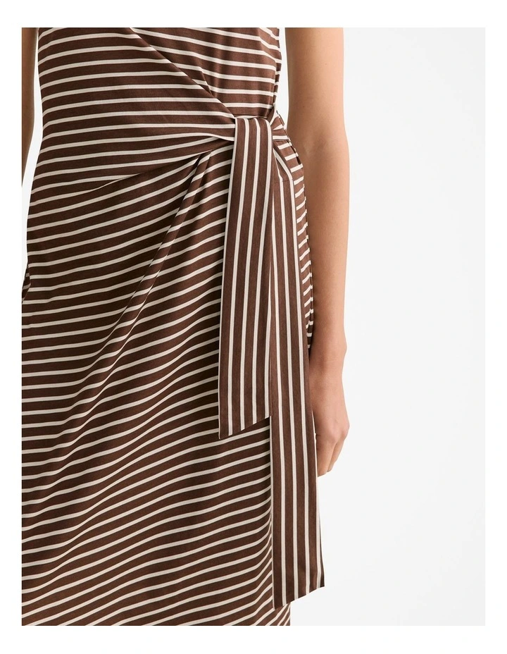 Cotton Interlock Stripe Gathered Tank Dress in Chocolate image 3