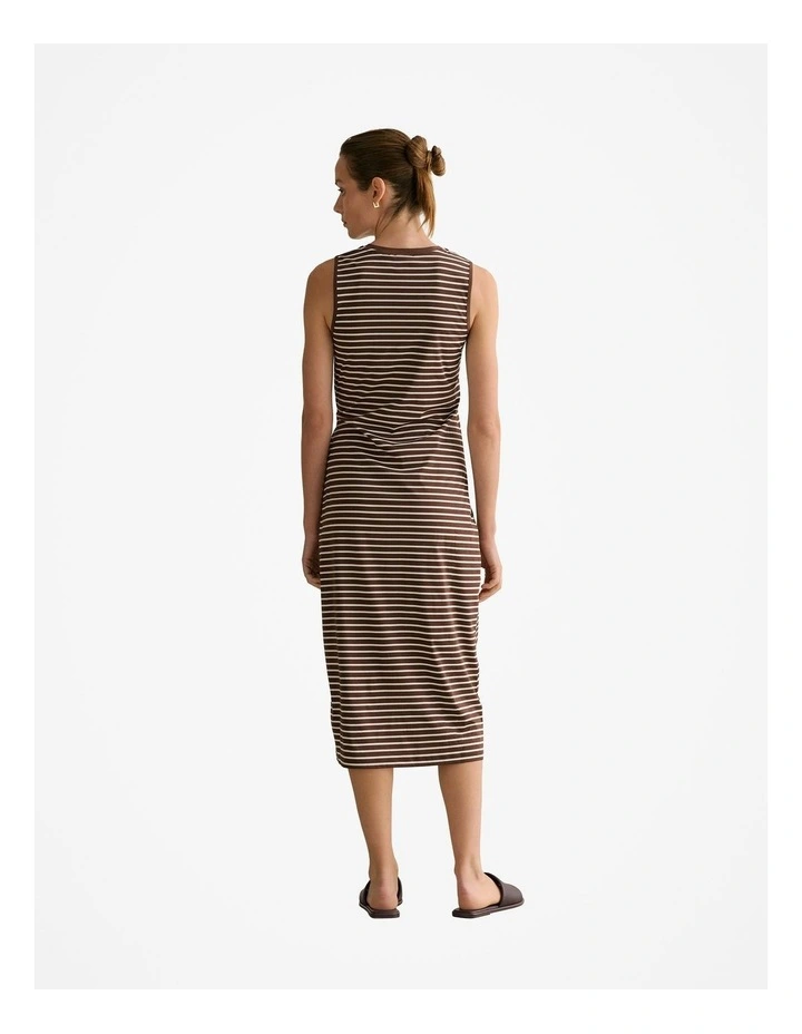 Cotton Interlock Stripe Gathered Tank Dress in Chocolate image 4