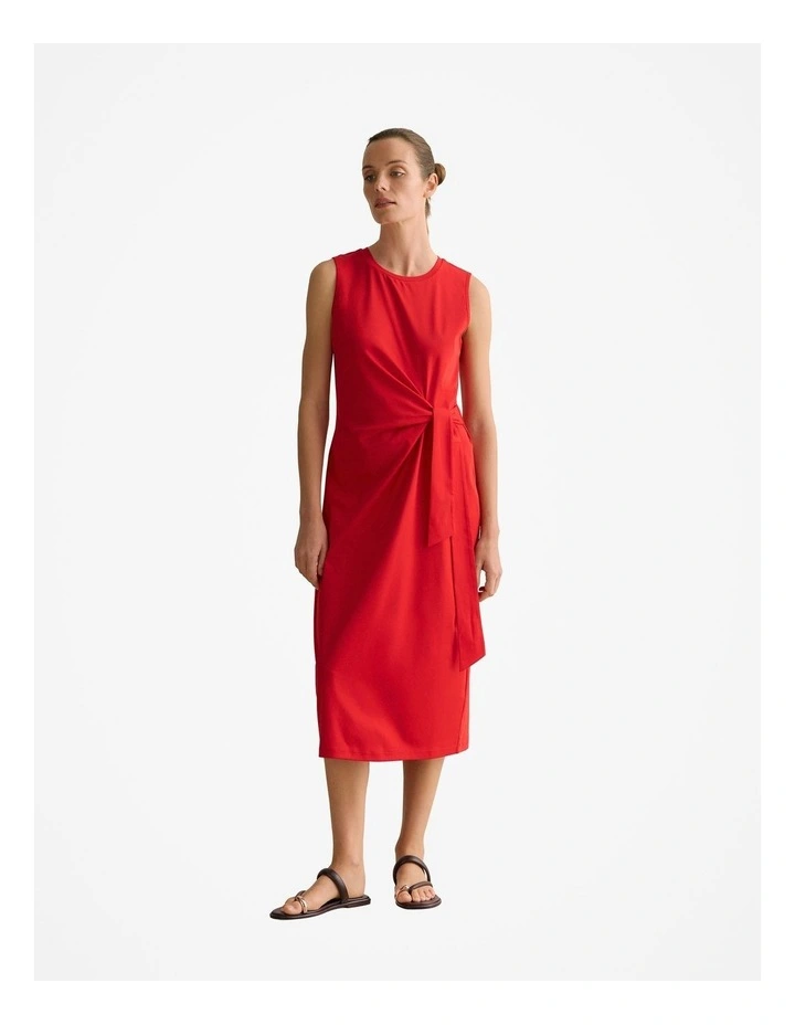 Cotton Interlock Gathered Tank Dress in True Red image 1