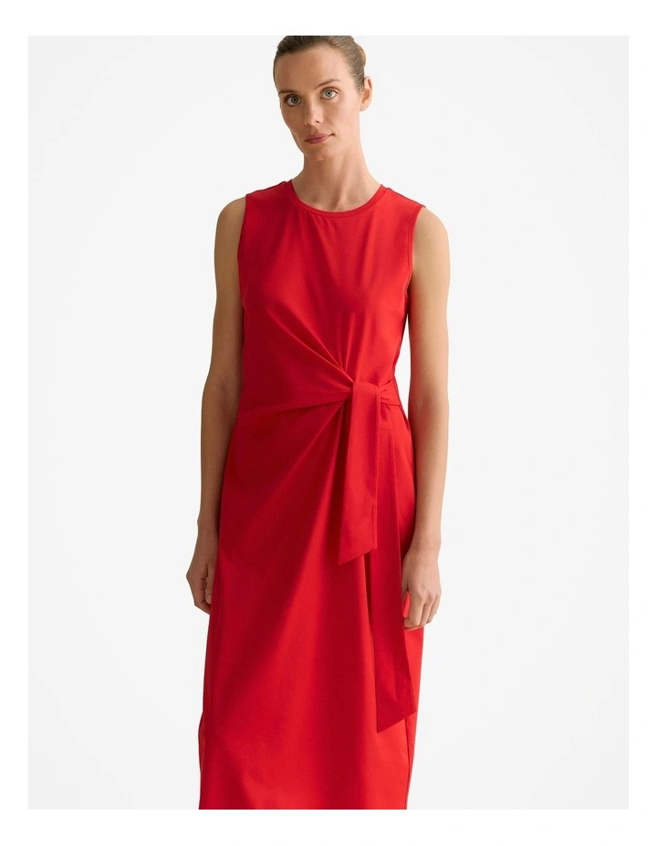 Cotton Interlock Gathered Tank Dress in True Red image 2