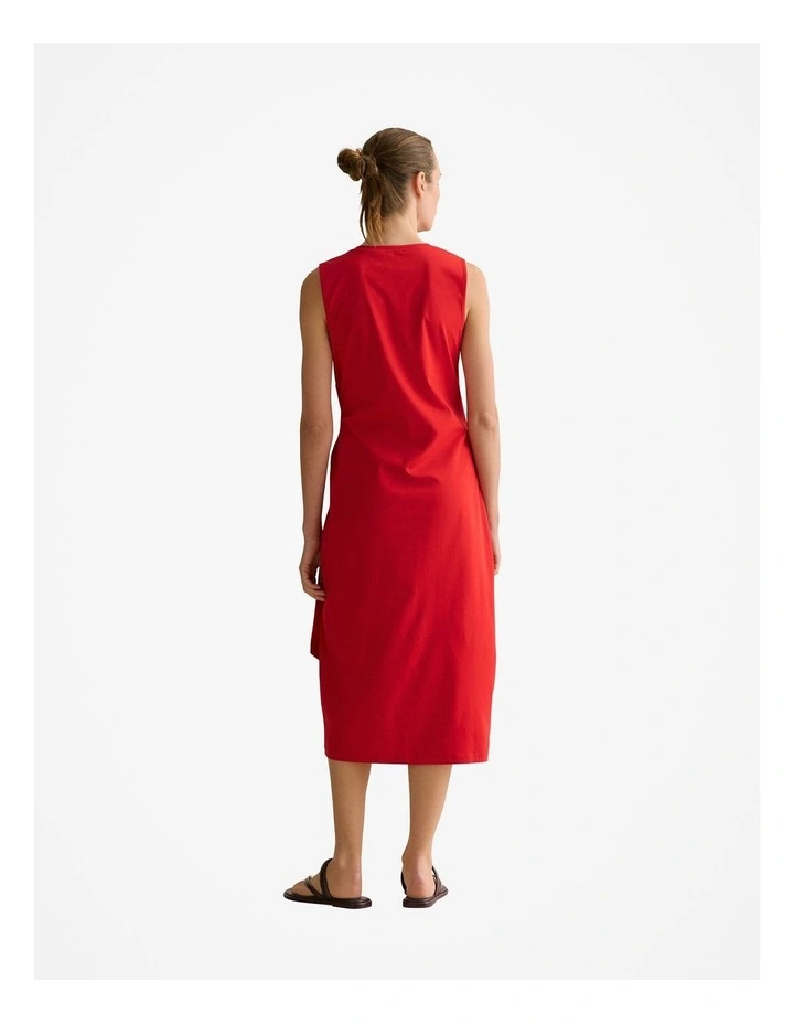 Cotton Interlock Gathered Tank Dress in True Red image 4