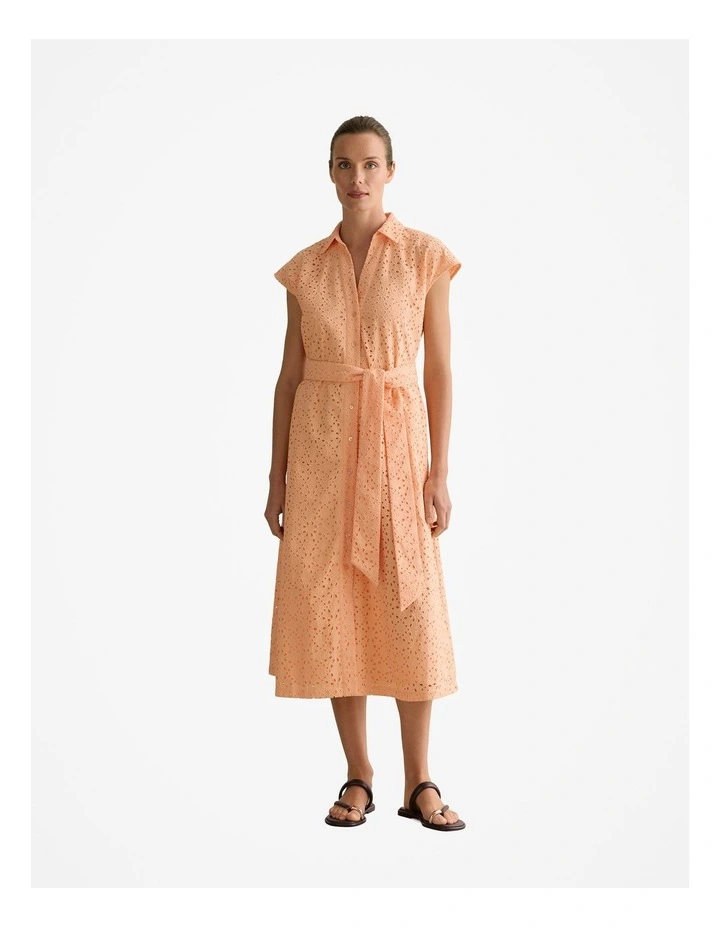 Broderie Anglaise Cap Sleeve Dress in Pale Apricot image 1