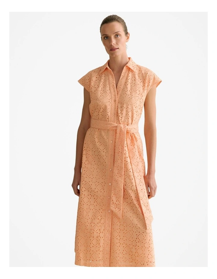 Broderie Anglaise Cap Sleeve Dress in Pale Apricot image 2