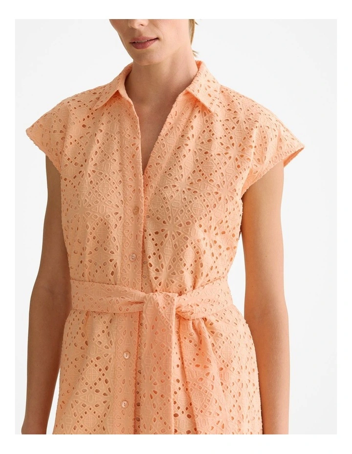 Broderie Anglaise Cap Sleeve Dress in Pale Apricot image 3