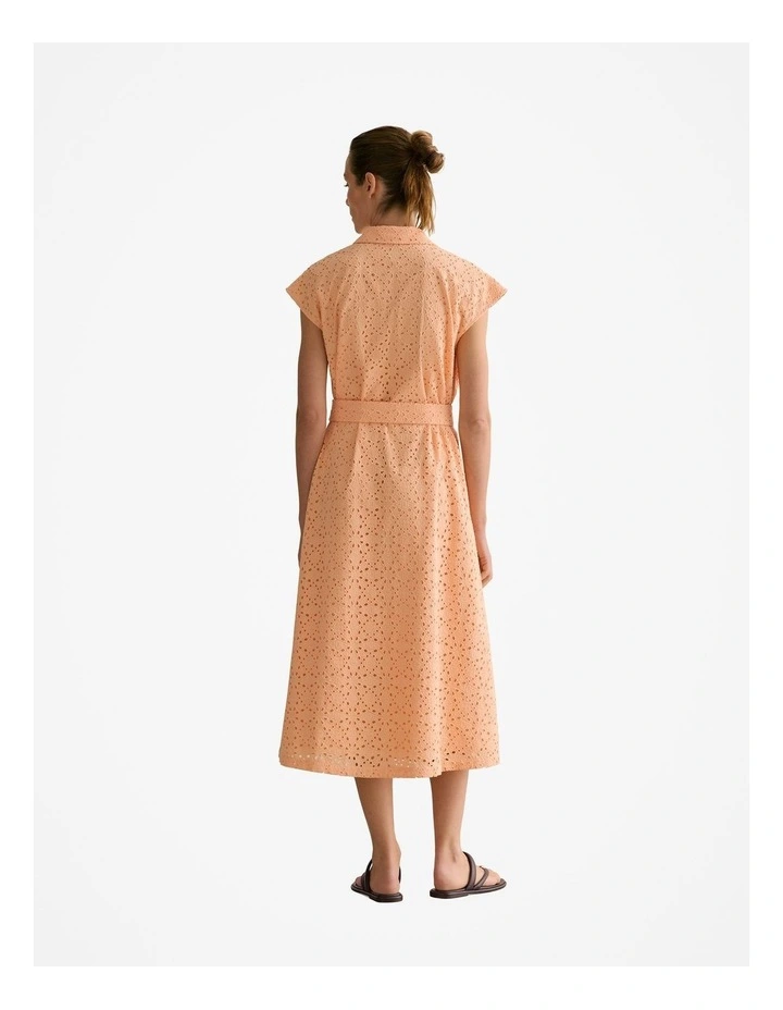 Broderie Anglaise Cap Sleeve Dress in Pale Apricot image 4