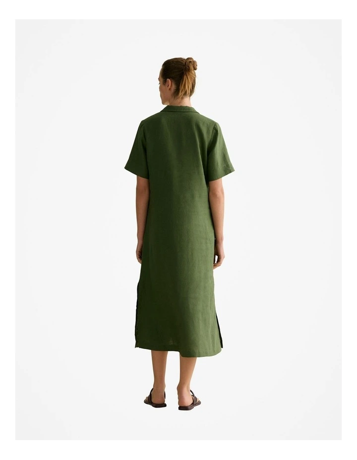 Linen Polo Collar Midi Shift Dress in Ivy image 4