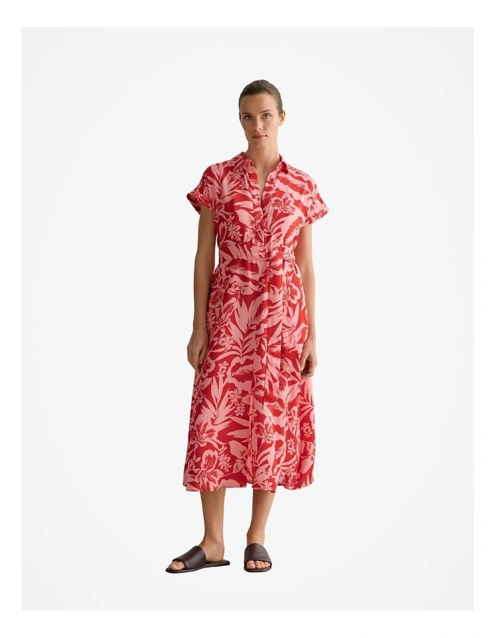 Hibiscus Modal Half Placket Dress in True Red image 1