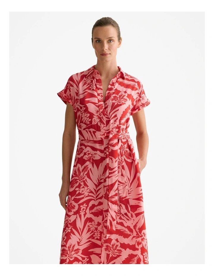 Hibiscus Modal Half Placket Dress in True Red image 2