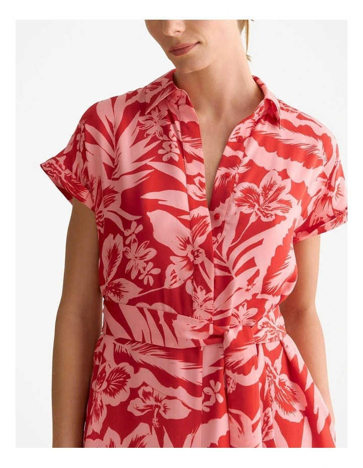 Hibiscus Modal Half Placket Dress in True Red image 3