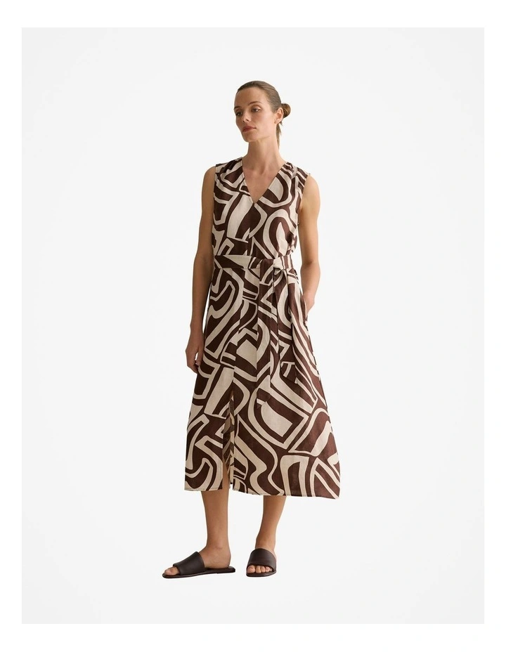 Kai Linen Split Front Sleeveless Dress in Chocolate image 1