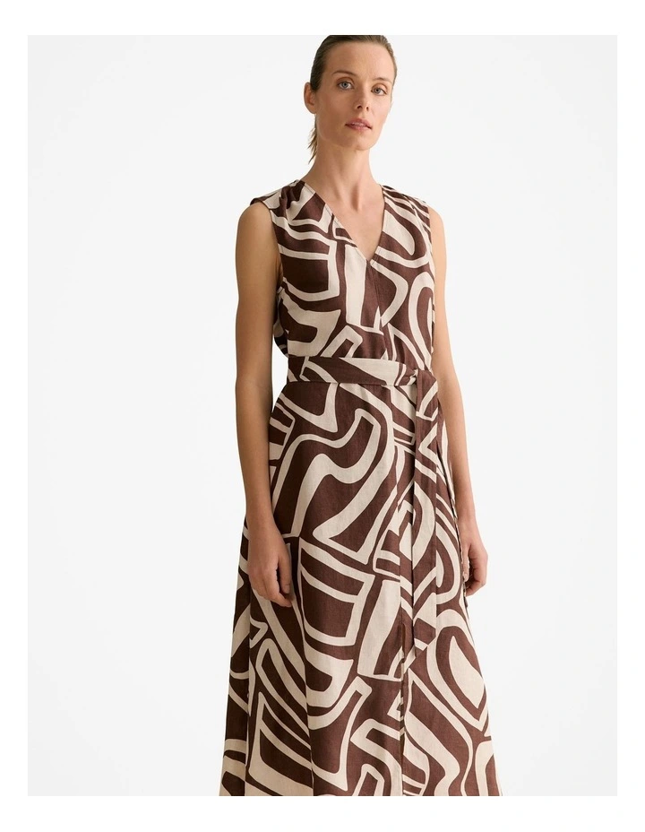 Kai Linen Split Front Sleeveless Dress in Chocolate image 2
