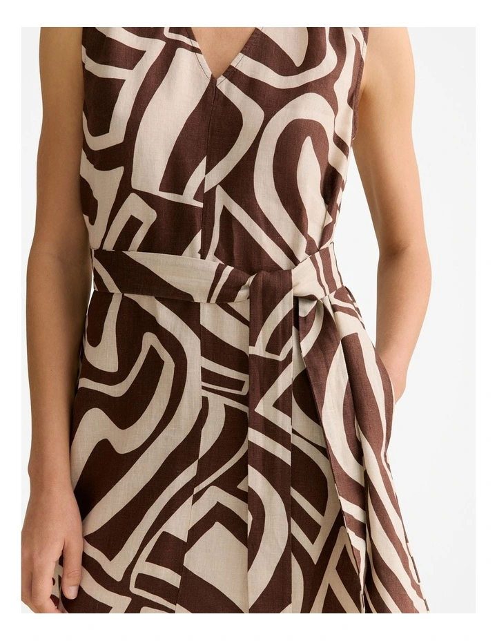 Kai Linen Split Front Sleeveless Dress in Chocolate image 3