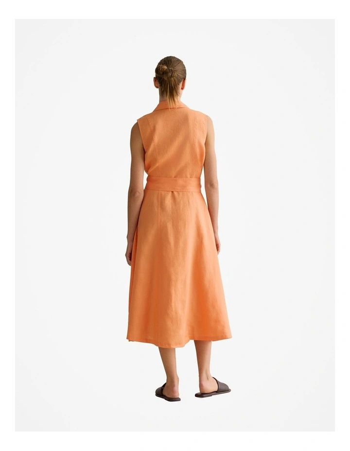 Linen Panel Detail Sleeveless Shirt Dress in Tangerine image 4