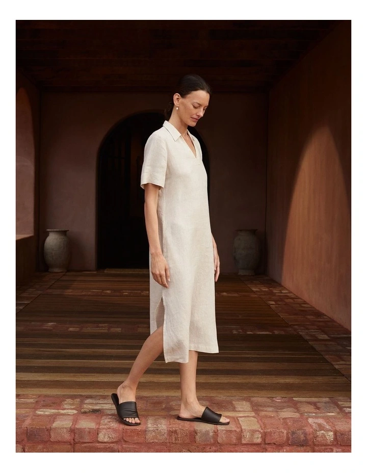 Yarn Dyed Linen Shift Dress in Flax image 2