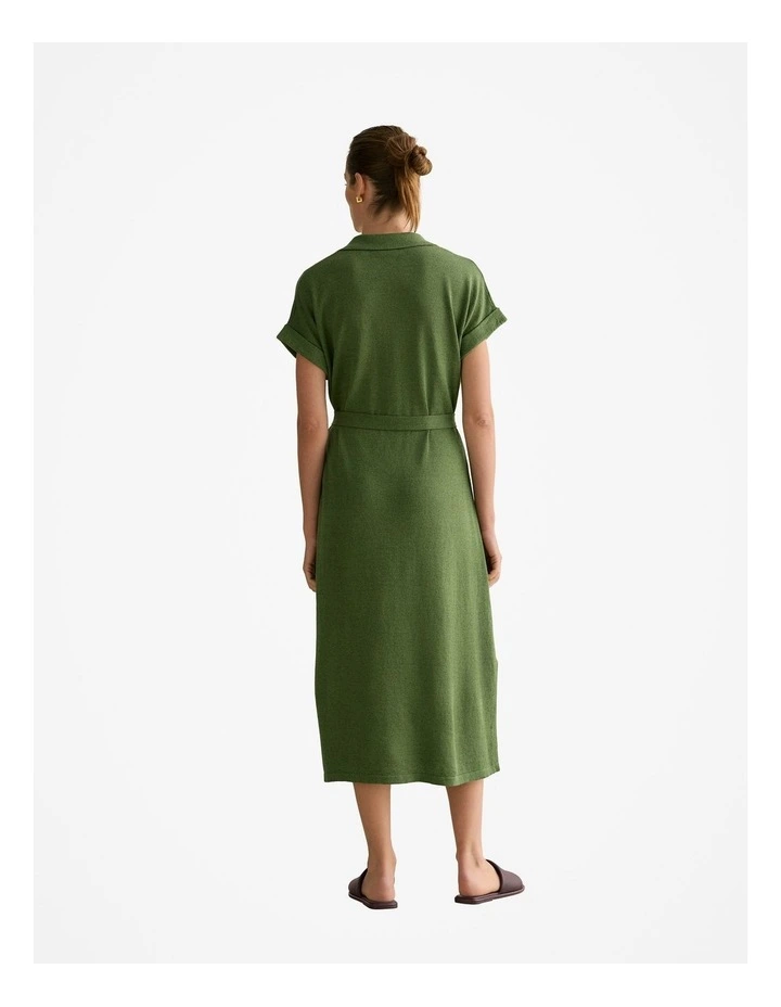 Linen Cotton Collared Knit Dress in Ivy image 4