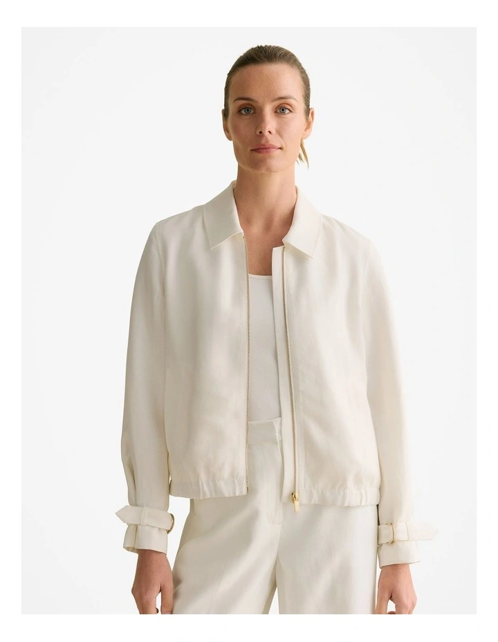 Draped Zip Through Blouson Jacket in White image 1